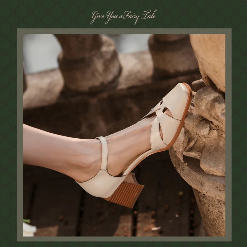 

Gladiator Sandal Womens' Roman Style Cowhide Lady Sandals Female Retro Open Toe Buckle Strap Vintage Pums Simple Summer Shoes