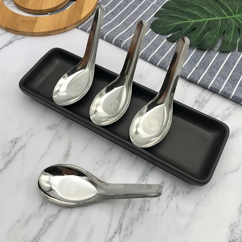 Stainless Steel Spoon Tableware Soup Rice Tableware Flat SpoonFlat Spoon Chinese Deepened Large Capacity Spoon Mirror Polished