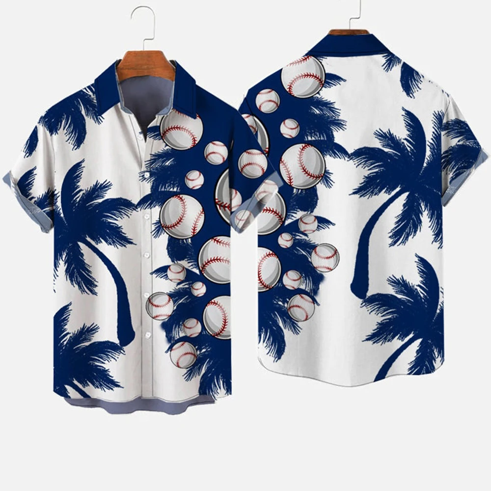 

Summer Coconut Tree Print Shirts Men's Hawaiian Shirts Beach Leisure Fashion Shirt Beach Landscape Element Short Sleeve Shirts