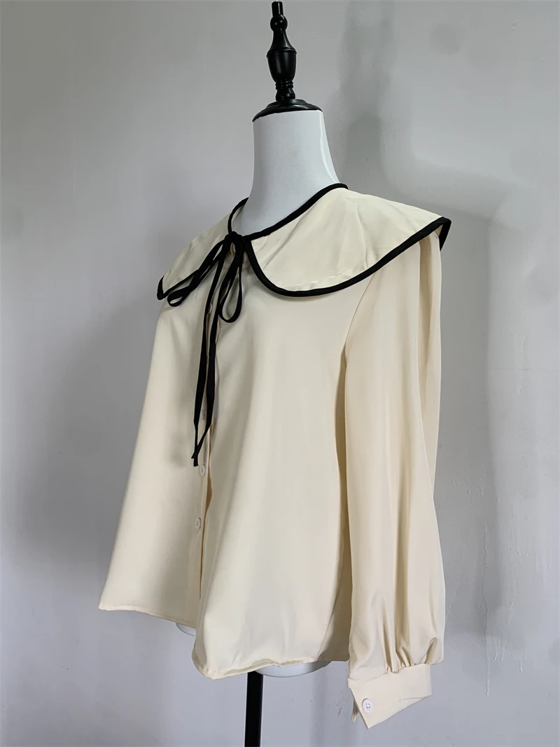 Корейская женская шифоновая рубашка элегантный отложной воротник осенняя