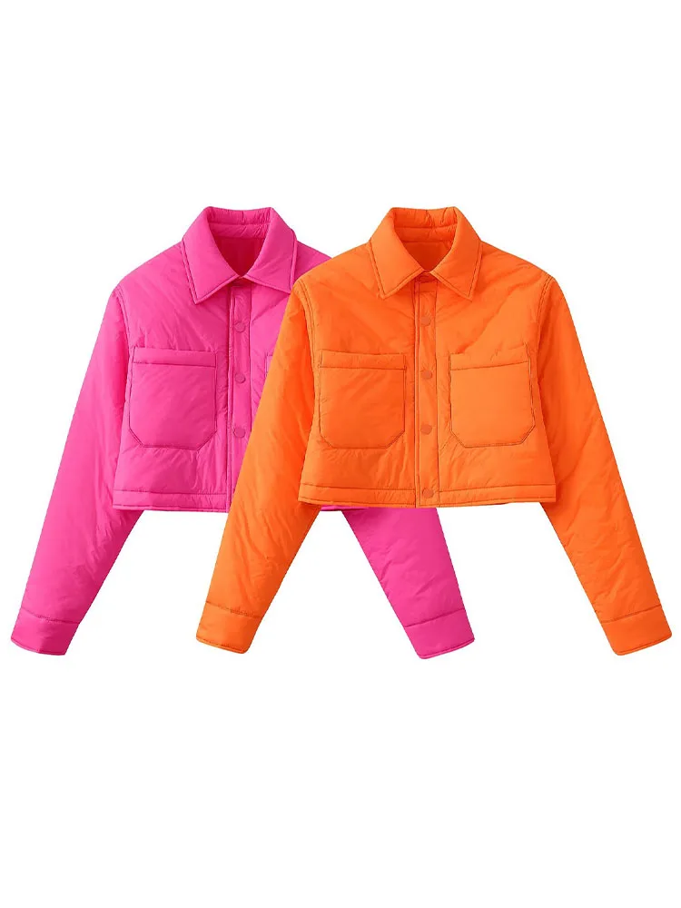 

PB&ZA 4341802 Women 2022 Fashion Cropped padded clothes shirt Jacket Coat Long Sleeve Female Outerwear Chic Overshirt 4341/802