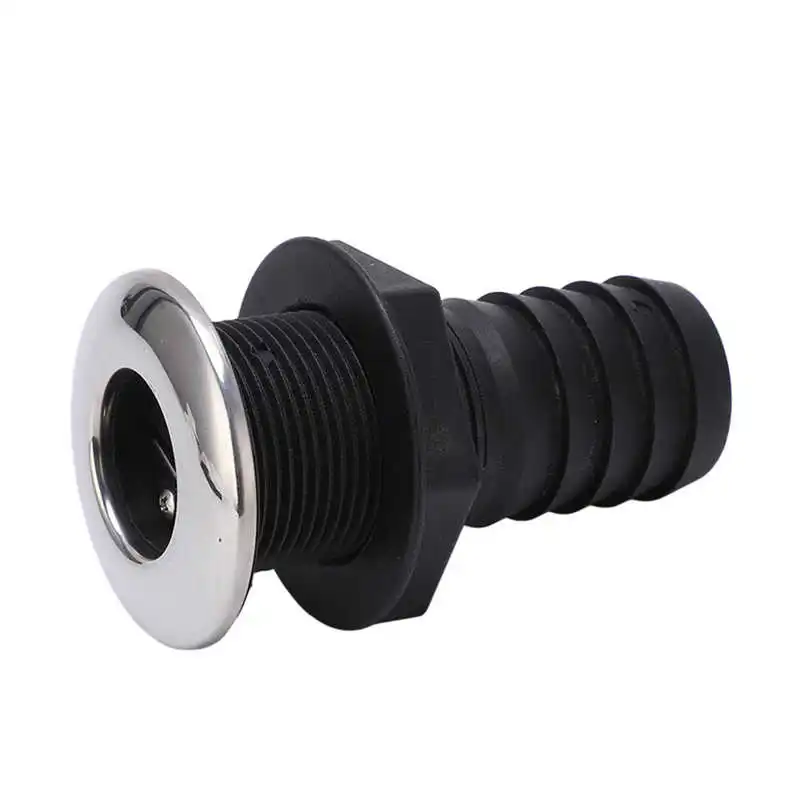

Boat Water Drain Professional Black Thru Hull Fitting Barbed End Backwash Proof 1 1/2in with Black Rubber Flapper for Yachts