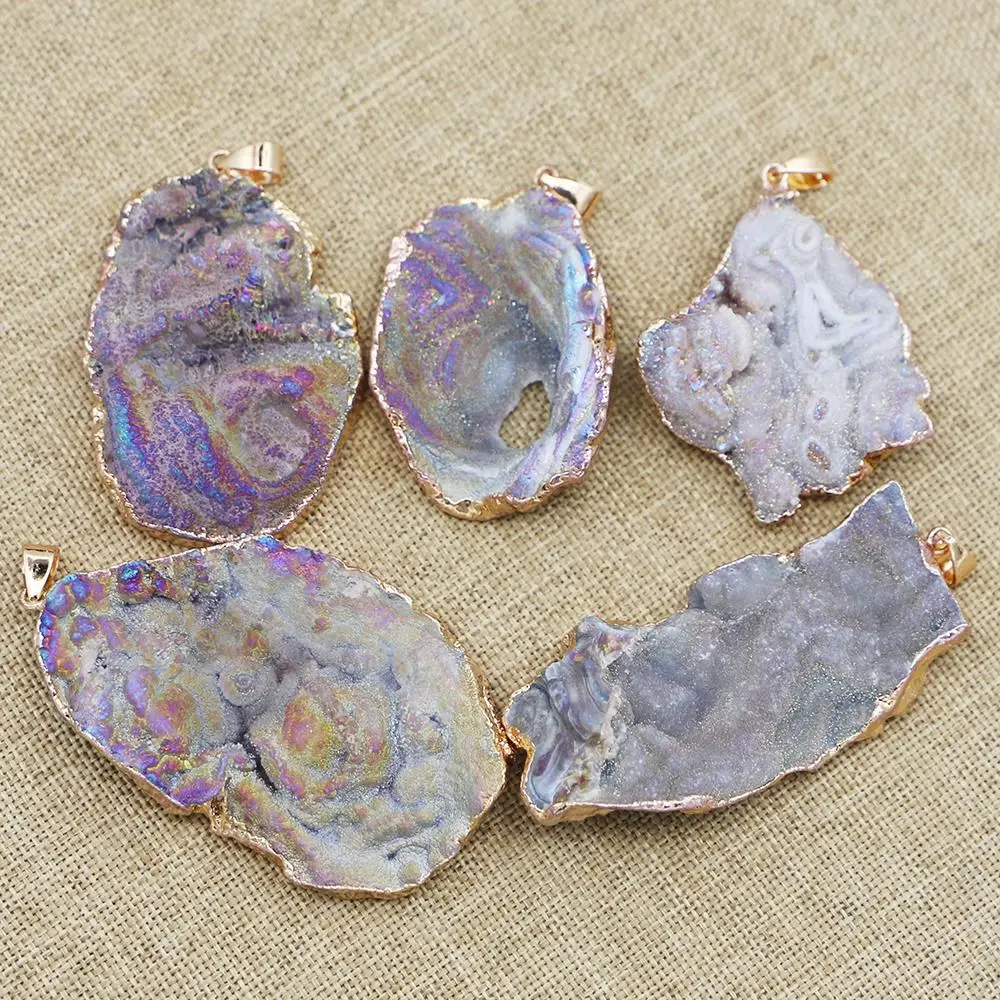 

Natural Raw Ore Stone Agate Irregular Pendants Geode Craft Collection Minerals Healing Crystal Diy Necklace Jewelry Making 5Pcs