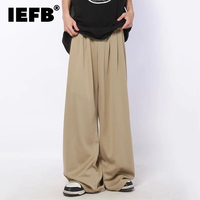 

Мужские свободные повседневные Костюмные брюки IEFB, модные однотонные тонкие брюки с широкими штанинами в Корейском стиле, одежда для прост...