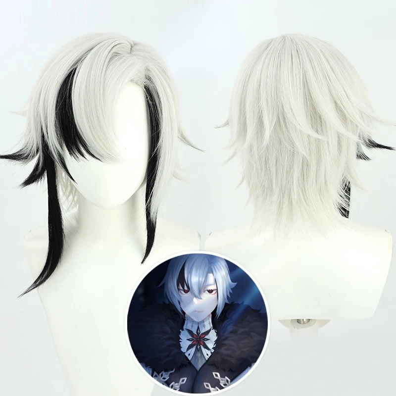 

45cm Game Anime Genshin Impact Fatui Cosplay Wig Knave Arlecchino Black and White Gradient Halloween Party Role Play Wig