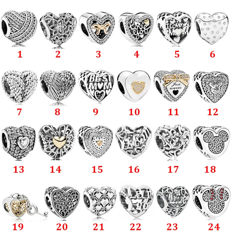 

100% 925 Sterling Silver Silver Heart charm with angel wing details Mom Charms FIT Brand Bracelet DIY For Jewelry Making