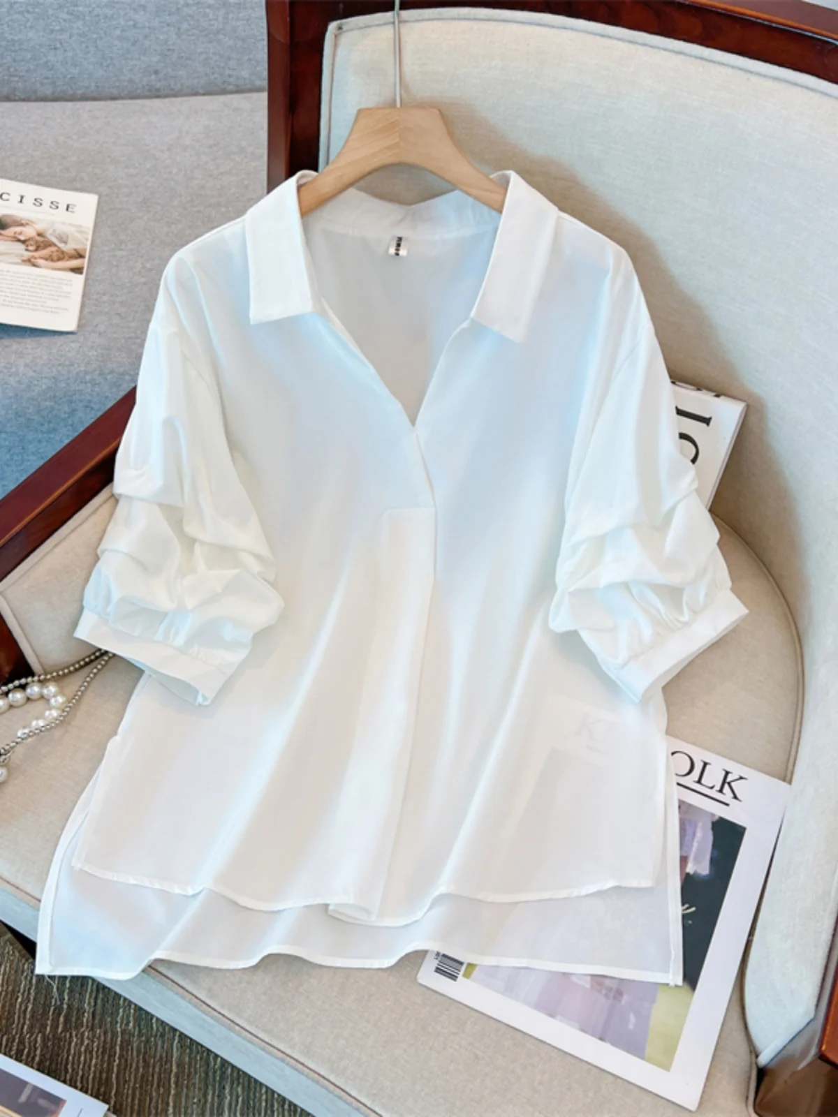 Женская одежда больших размеров шифоновая рубашка для похудения с французским