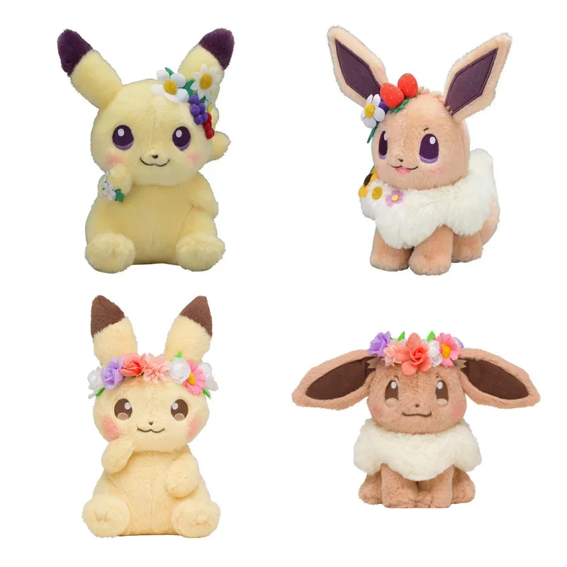 

18cm Pokemon Spring Festival Easter Wreath Pikachu Eevee Stuffed Plush Doll Cartoon Anime Pocket Monster Toy Gift for Children