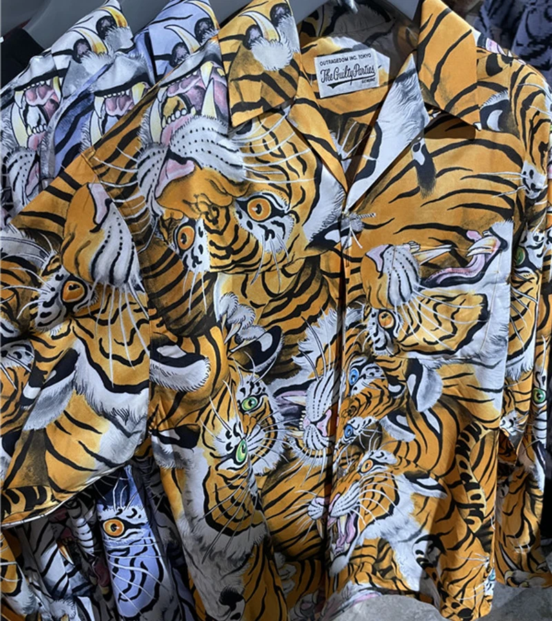 WACKO MARIA Hawaiian Shirt Oversize Japanese Full Print Tiger Men Women 1:1 Long Sleeve Shirt