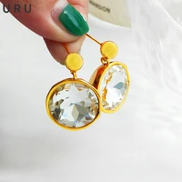 trendy jewelry s925 needle transparent aaa zircon earrings delicate design brief style golden color drop earrings for women gift