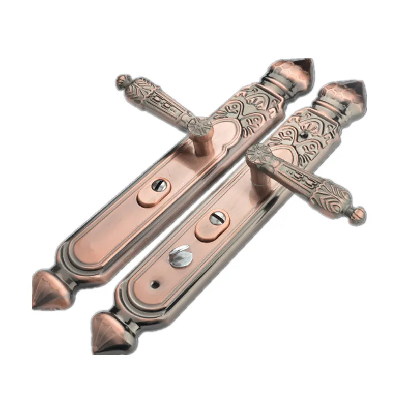 

Red Ancient Anti-theft Door Lock Handle Set Thickened Panel Solid Indoor Dual Latch for Barthroom Door and Balcony Door