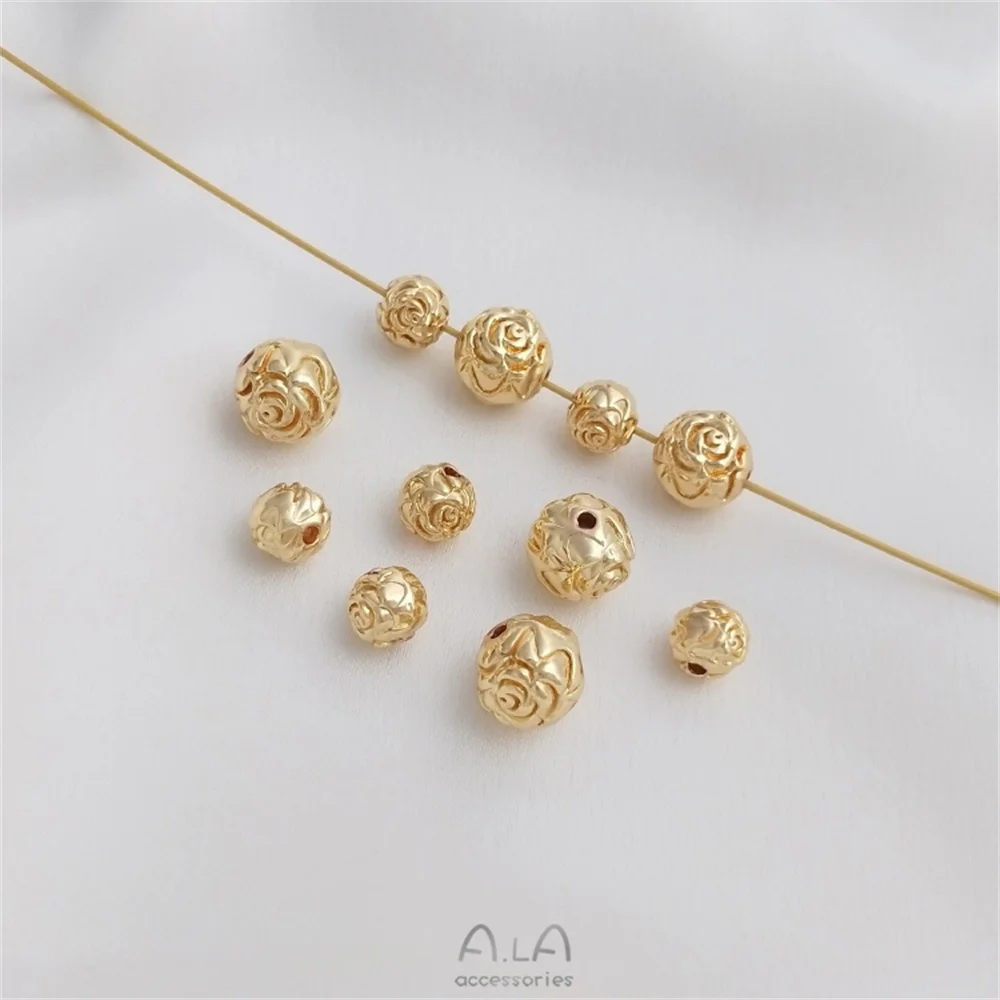 14K gold covered rose round beads through hole spacer beads hand beading diy bracelet necklace jewelry loose beads accessories