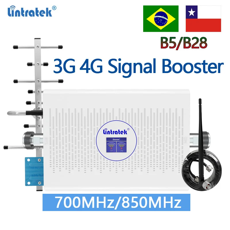 

Lintratek 2G 3G 4G Repeater 700 850Mhz Dual Band B5 B28 Signal Booster Amplifier Cellular Repeater CDMA LTE AGC 70dB UMTS KW23C