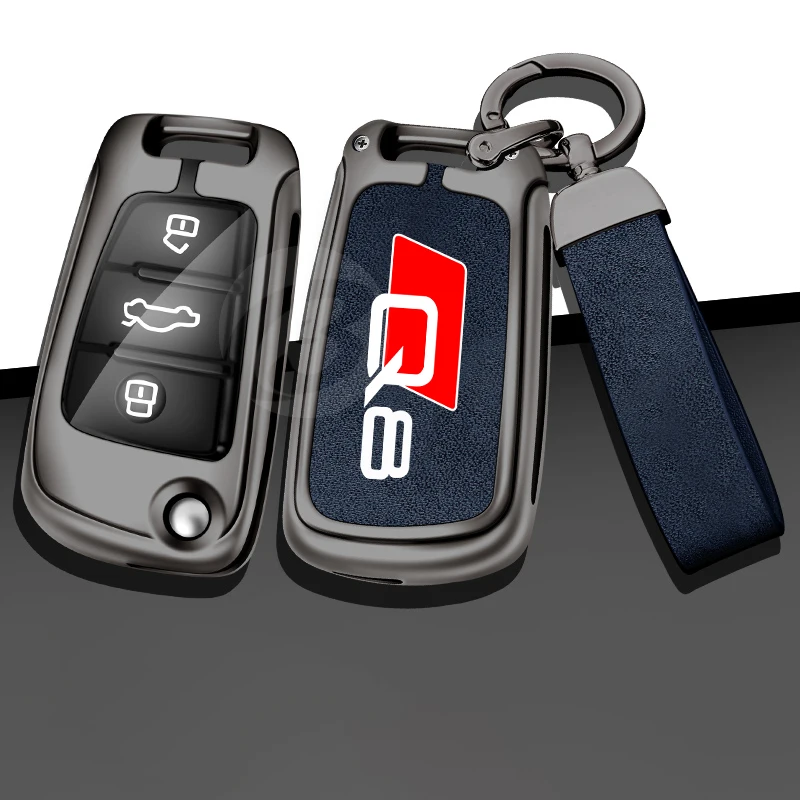 

Zinc Alloy Car Key Cover Case Shell for Audi Q8 E Tron Custom Logo Protective Keychain Full Bag Keyless Styling Accessories