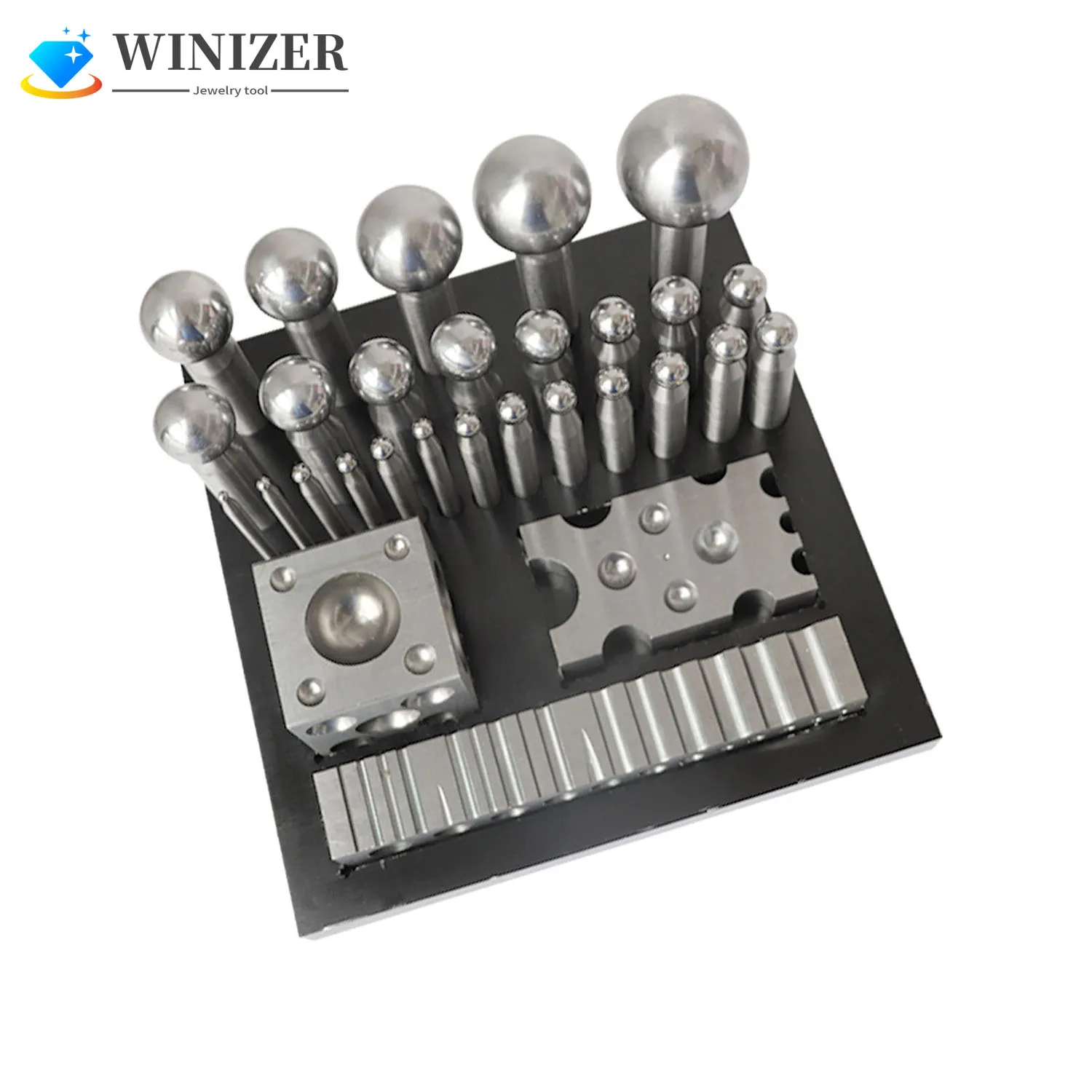 29Pcs Steel Dapping Block 5MM to 50MM Jewelry Doming Tool Square Dapping Block for Shaping Texturizing Jewelry Metal Forming Kit