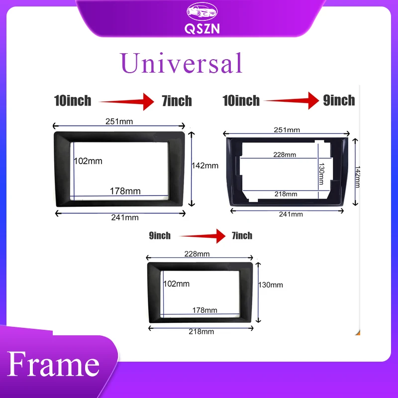 

QSZN Car radio Fascias Panel For Universal 9inch 10 inch to 7 inch Frame 178 x 102m Audio Dash Fitting Panel Kit Mount 2 Din