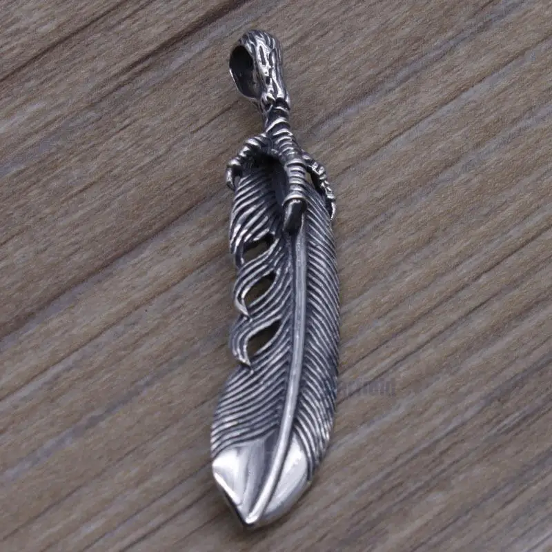 

Handmade Thai Silver Necklace S925 Sterling Silver Retro Feather Claw Pendant Male Domineering