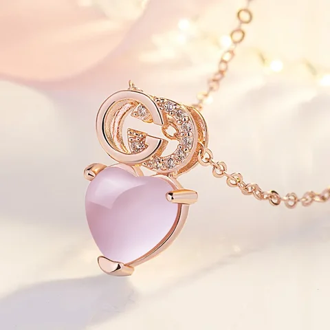 Ожерелье с подвеской в виде котенка, розового опала