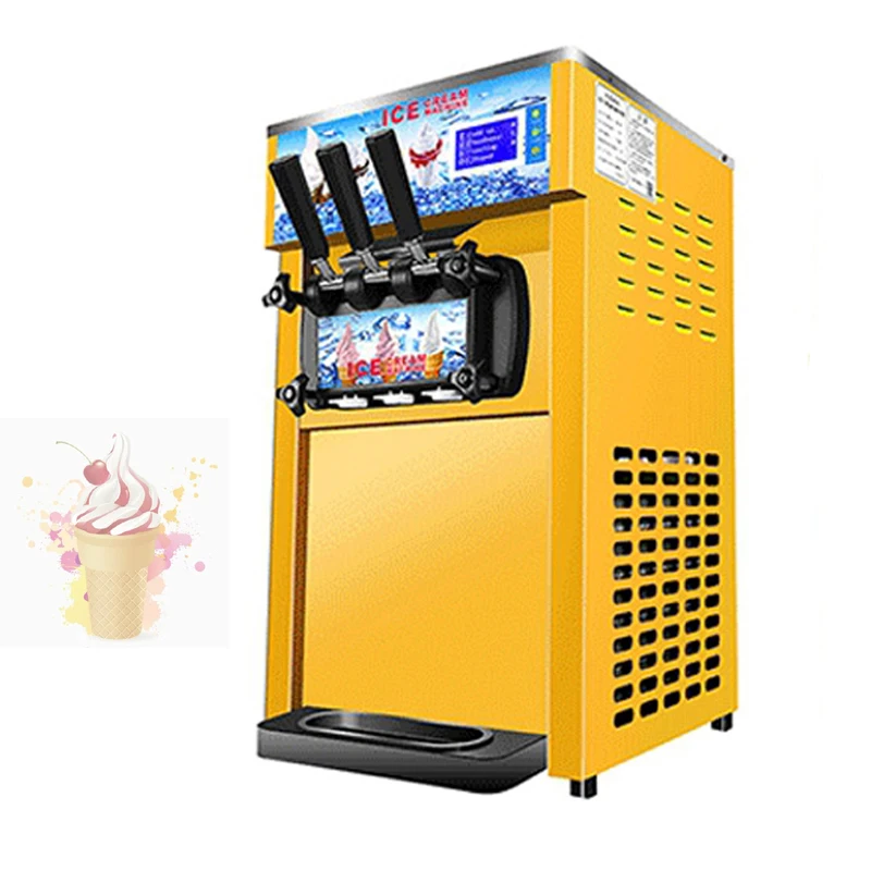 

Stainless Steel Ice Cream Machine Desktop Small Soft Ice Cream Makers 3 Flavors Sweet Cone Vending Machines 110V 220V