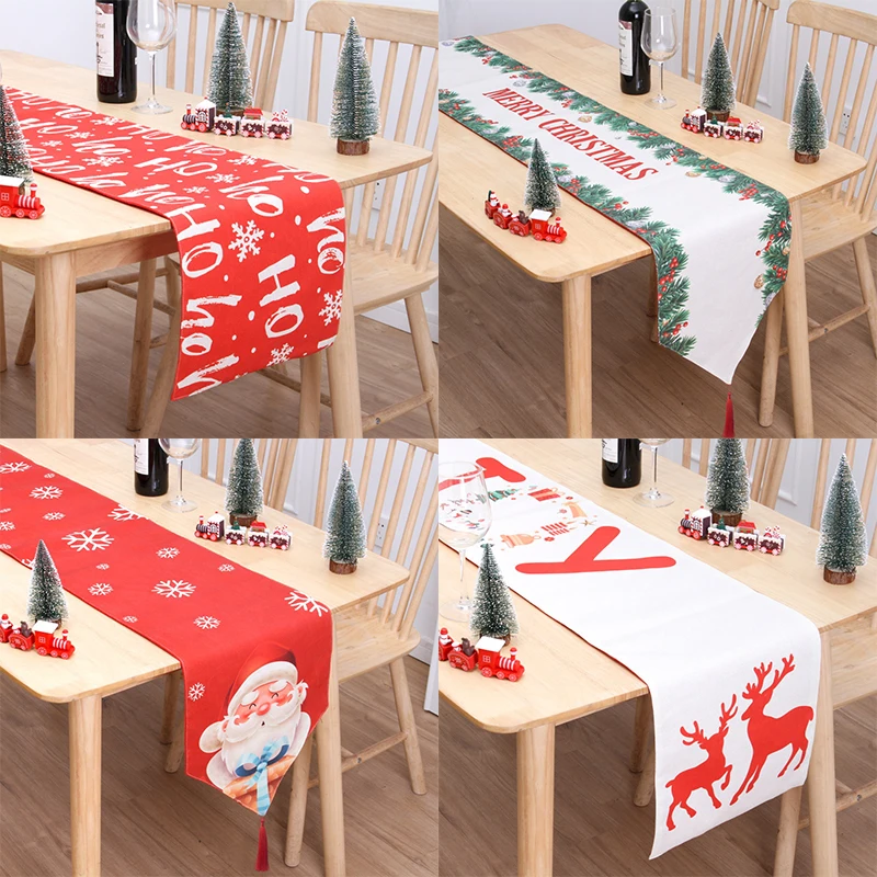 

Hotel Christmas Table Runner 70 X 13 Inch Xmas Party Dinner Table Placemats Flower Faceless Gnome Elk Tree Printed Tablecloth