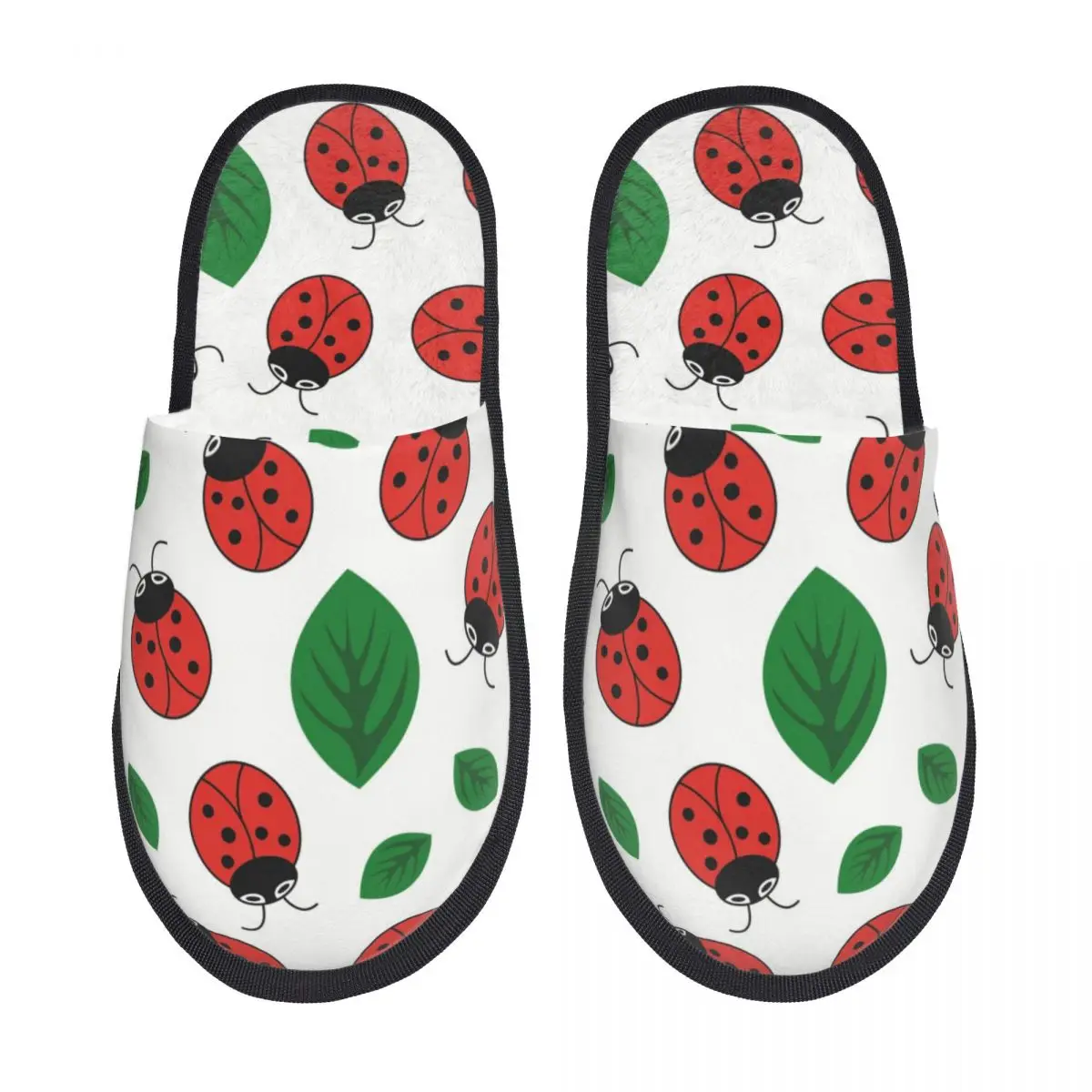 

Ladybug With Leaves Plush Slippers Shoes Unisex Indoor Furry Slippers Home Shoes