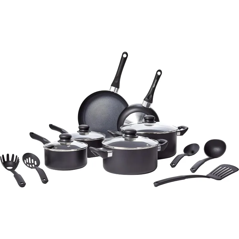 

Базовая Антипригарная посуда, набор из 15 предметов, кастрюли, сковородки и посуда, черные наборы посуды, кастрюли и сковороды