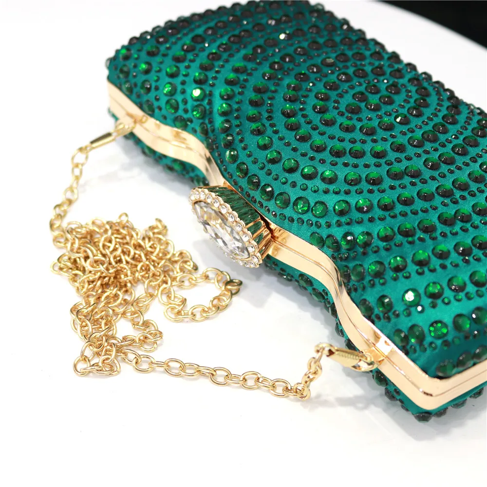Зеленая сумка для невесты кошелек роскошная свадебная через плечо со стразами и
