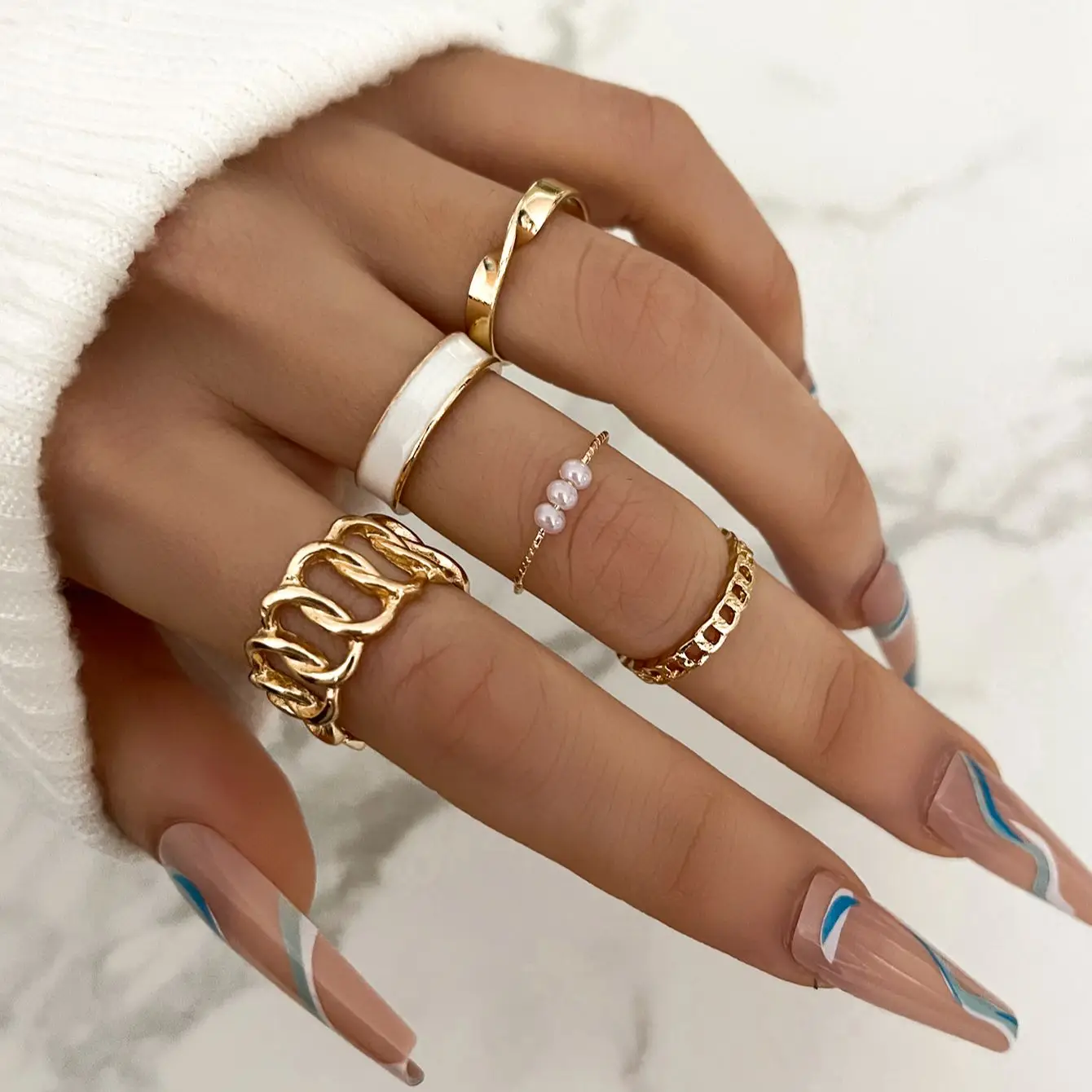 

Stillgirl 5Pcs Aesthetic Gold Rings for Women Vintage Pearl Geometric Set Female Y2k Korean Fashion Jewelry Anillos Mujer Bague