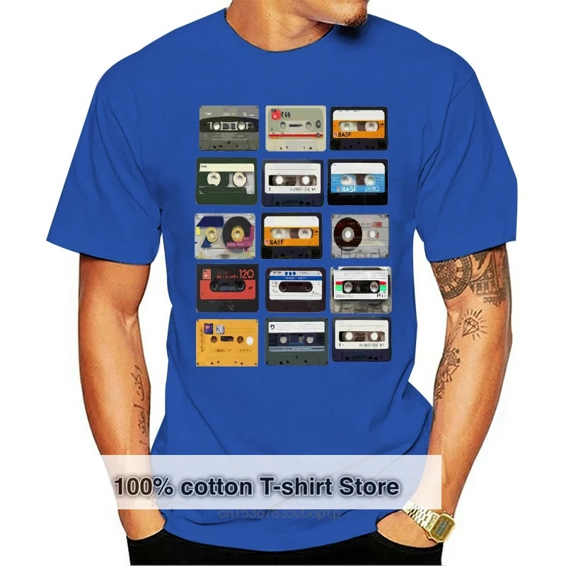 Cassettes Retro Old Skool 80's Classic Funny Mens Regular Fit Cotton Tops Tee T Shirt Funny O Neck Tops T-Shirt