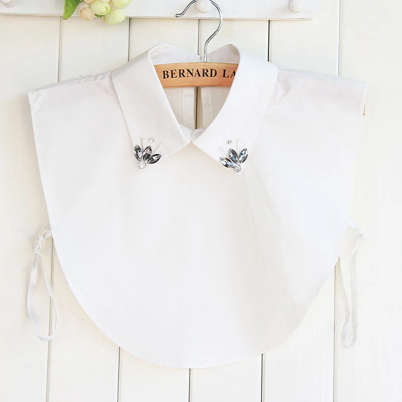 

Белая рубашка Sitonjwly, ложный воротник для женщин, съемный воротник, рубашка с лацканами, винтажный стразы, ложный воротник, женский подарок, с...