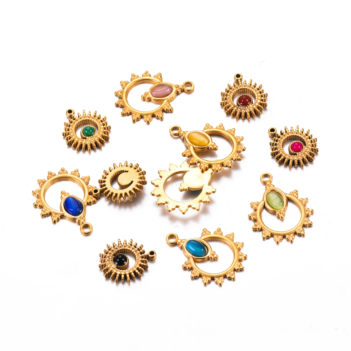 

2pcs Wholesale Stainless Steel DIY Making Handmade Accessories Cat Eye Stone Exquisite Jewelry Supplies for Necklace Pendant