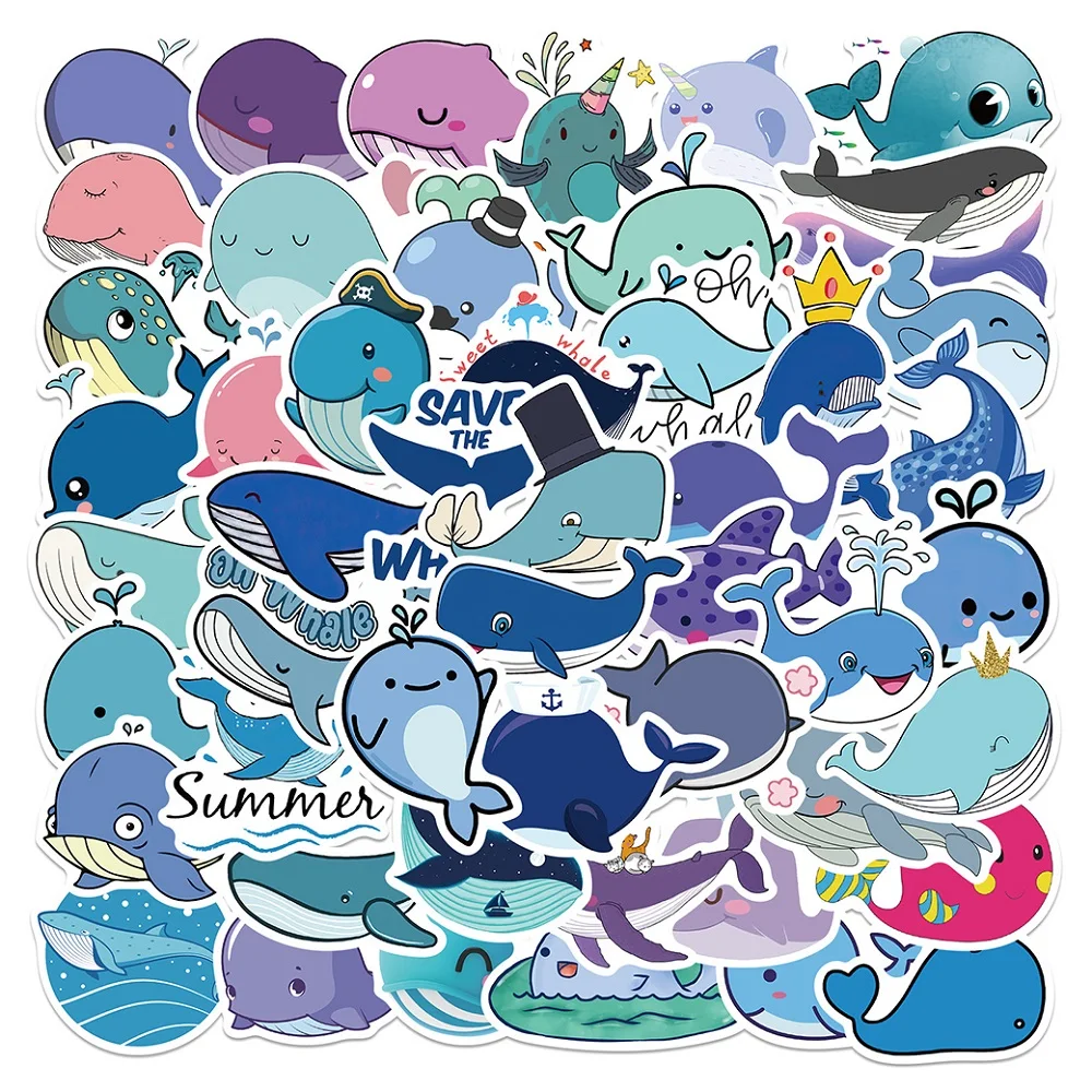 

10/30/50 PCS Cartoon Whale Anime Stickers Luggage Guitar Fridge Laptop Travel Luggage Fun Animal Decal Kids Baby DIY Classic Toy