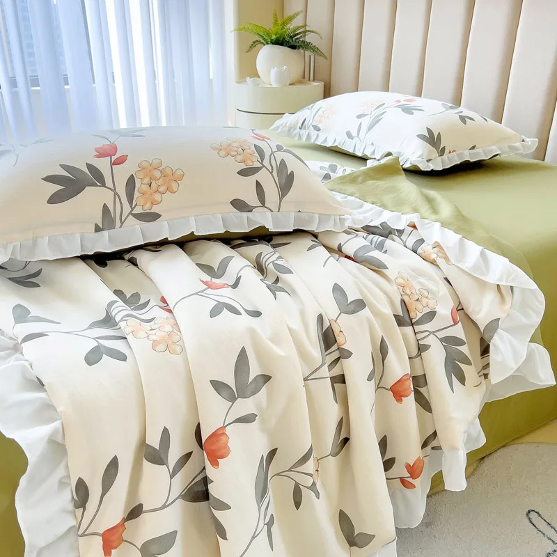 

Summer Queen King Size Air-conditioning Comforter Lightweight Soft And Comfortable Sweet Girl Lace Thin Quilt Adult Blankets