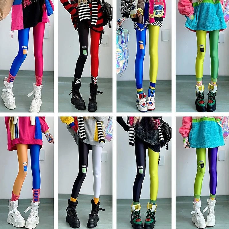 Niche Top Designer Sexy Lady Nightclub Stage Perform Superior Quality Leggings Rainbow Contrast Color Cos Party Tight Trousers