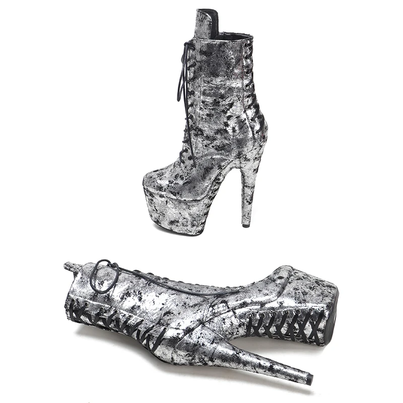 Leecabe 17CM/7Inches PU upper  High Heel platform Boots Open toe  Pole Dance boot