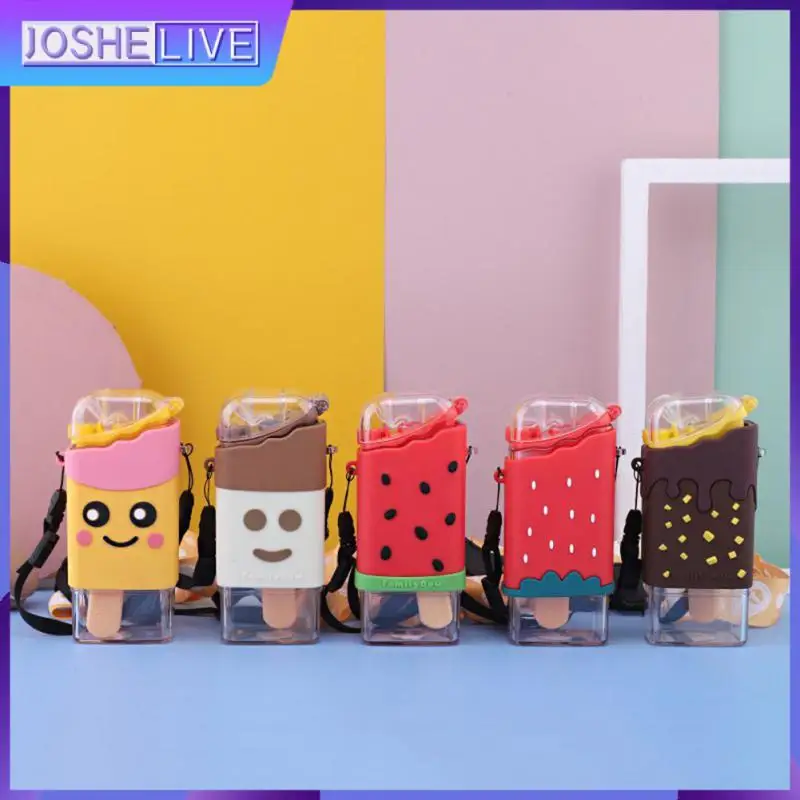 

Креативная герметичная мультяшная пластиковая чашка, удобная двухслойная чашка из соломы, квадратная чашка для воды, кухонные аксессуары, портативная 300 мл