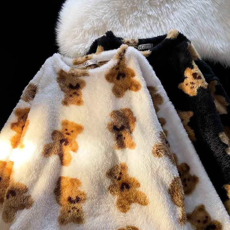 

Зимний милый стиль свитшот из овечьей шерсти мужская куртка свободный женский свитер с круглым вырезом утепленная теплая ленивая Пижама то...