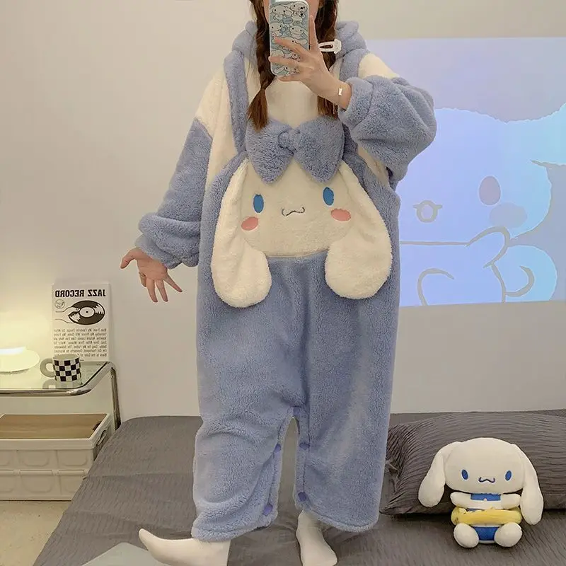 

Kawaii Sanrios осень-зима женские пижамы Аниме Kuromi Cinnamoroll милый мультфильм длинный рукав Фланелевая пижама комплект подарок