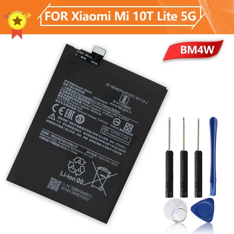 Фото Аккумулятор для телефона BM4W для Xiaomi Mi 10T Lite 5G, сменный аккумулятор, высококачественные запасные аккумуляторы с инструментом, 4820 мАч №2