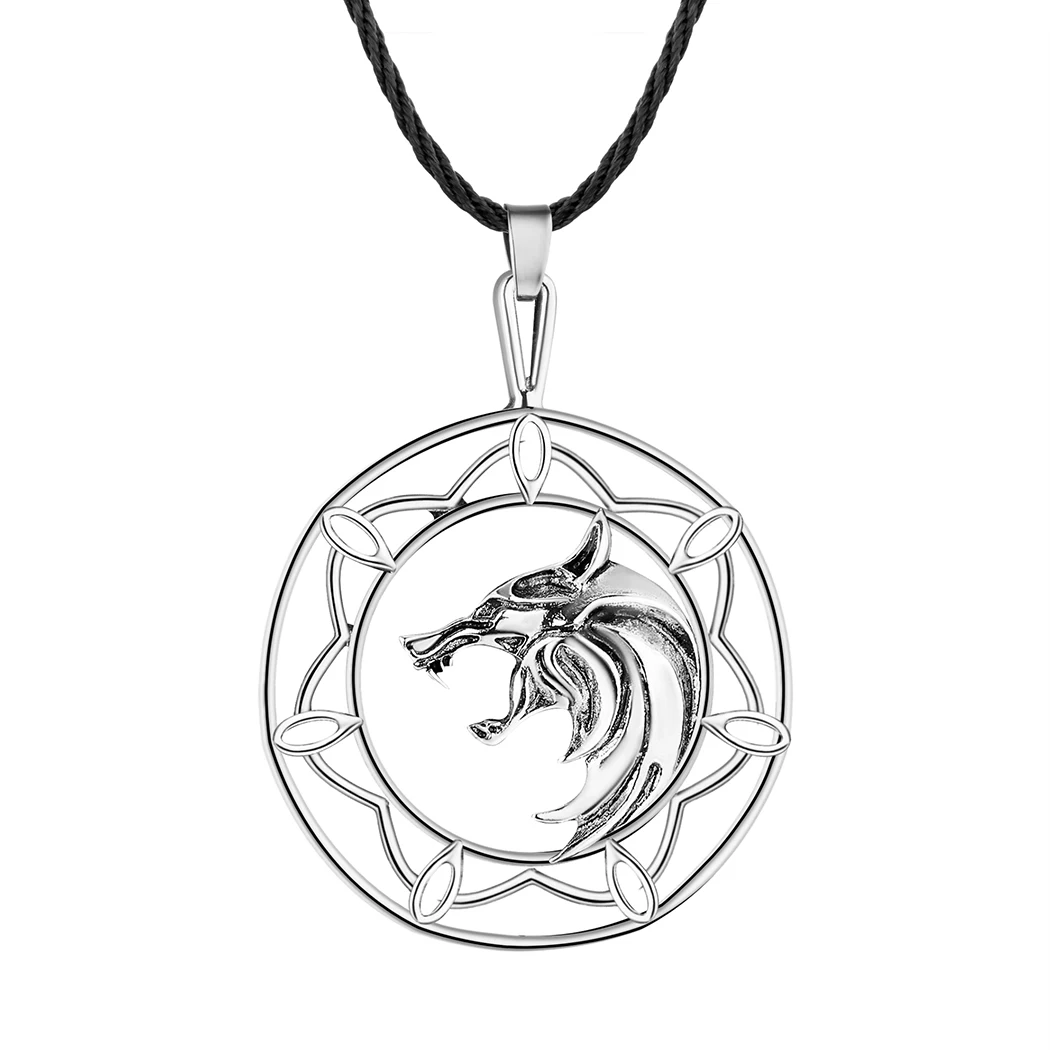 

Wizard Handmade Necklace White Wolf Charm Vesemir Medal Men's Jewelry