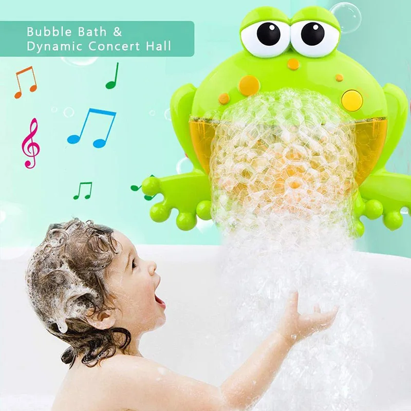 

Baby Toys Bath Bubble Machine Blowing Bubble Tub Big Frog Automatic Bubble Machine Hair Dryer Toy with 12 Music Songs Bath Toy
