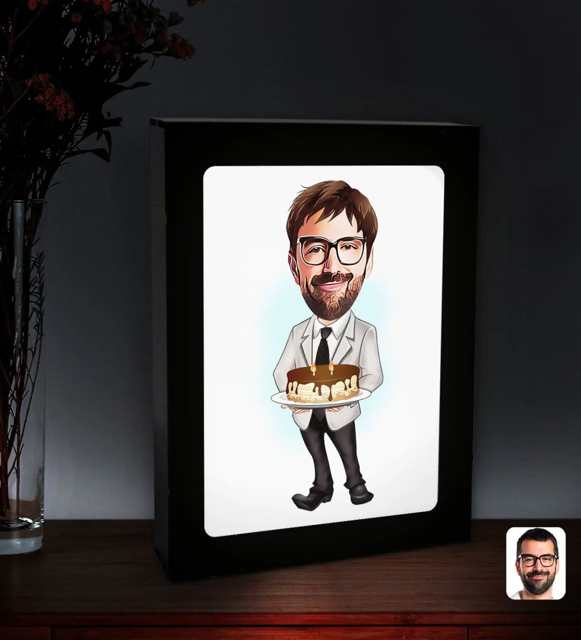 

Персонализированная карикатура на день рождения для мальчиков со светодиодной подсветкой, деревянная картина Çerçevesi-4