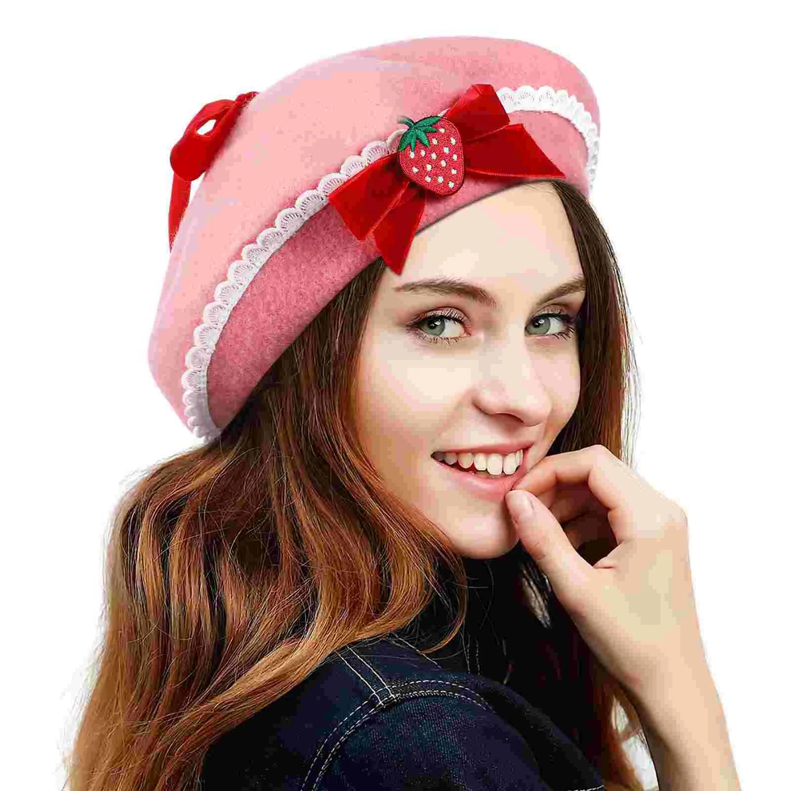 

Beret Hat Women Cap French Beanie Strawberry Berets Hats Artist Wool Girls Kawaii Mushroom Cosplay Vintage Warm Winter Fall