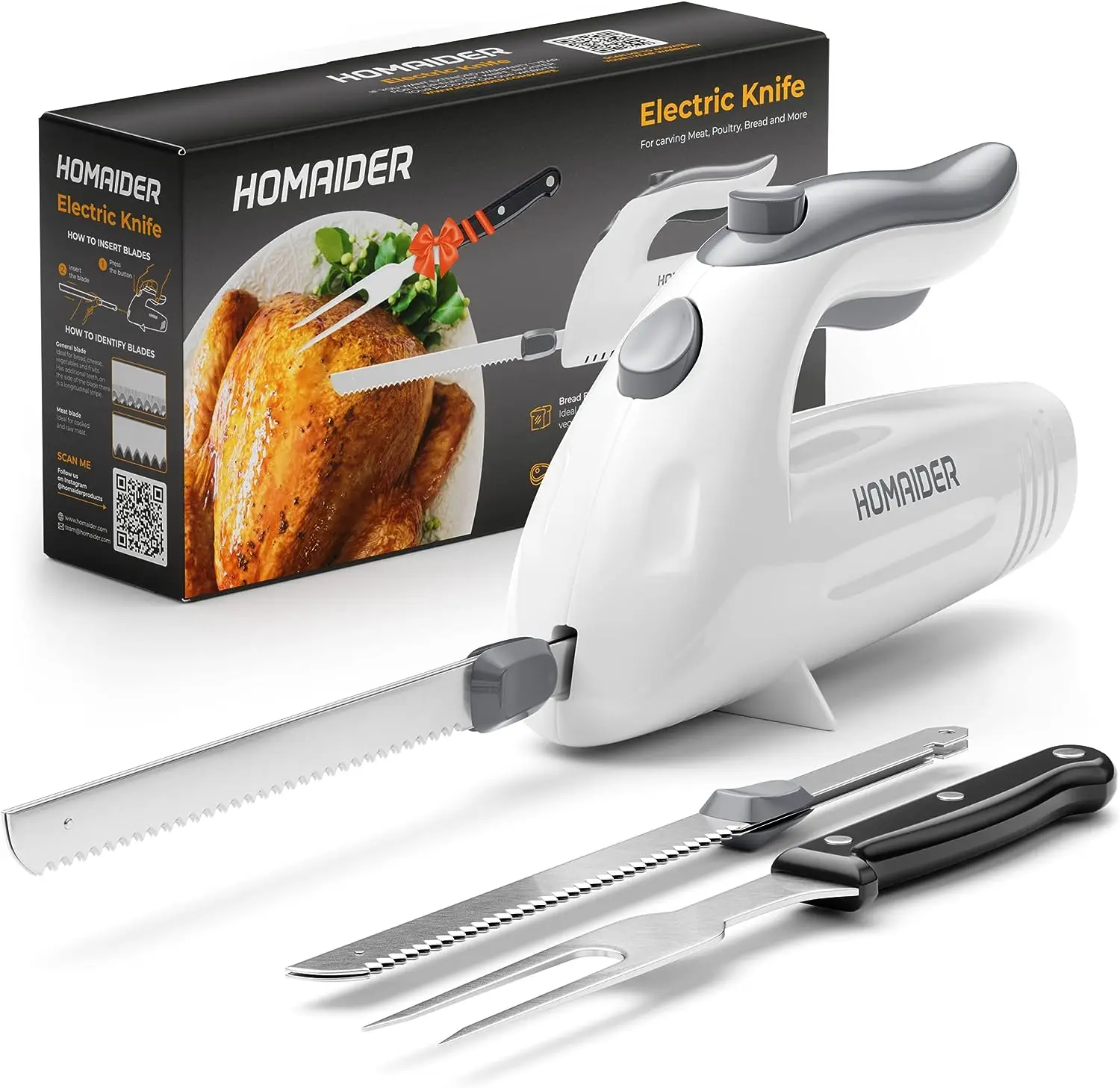 

Knife for Carving Meat, Turkey, Bread & More. Serving Fork and Carving Blades Included