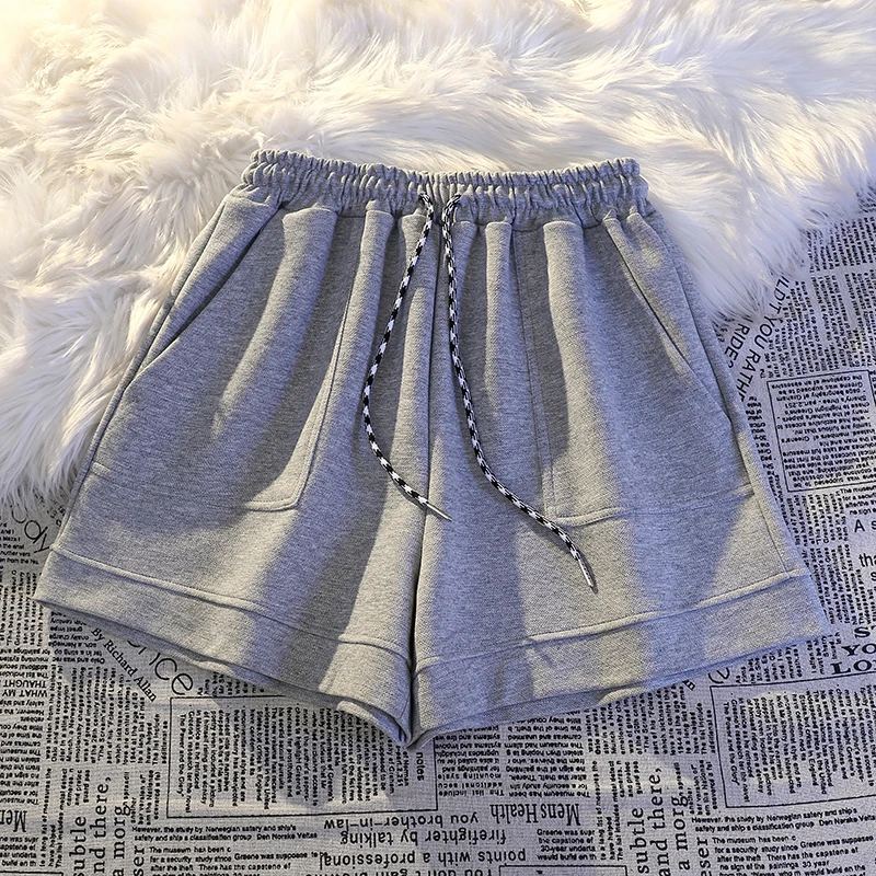 2023 Summer Casual Sports Shorts For Women Clothing Slim Home Pajamas High Waist Wide Legs Large Size Pockets Shorts AC376