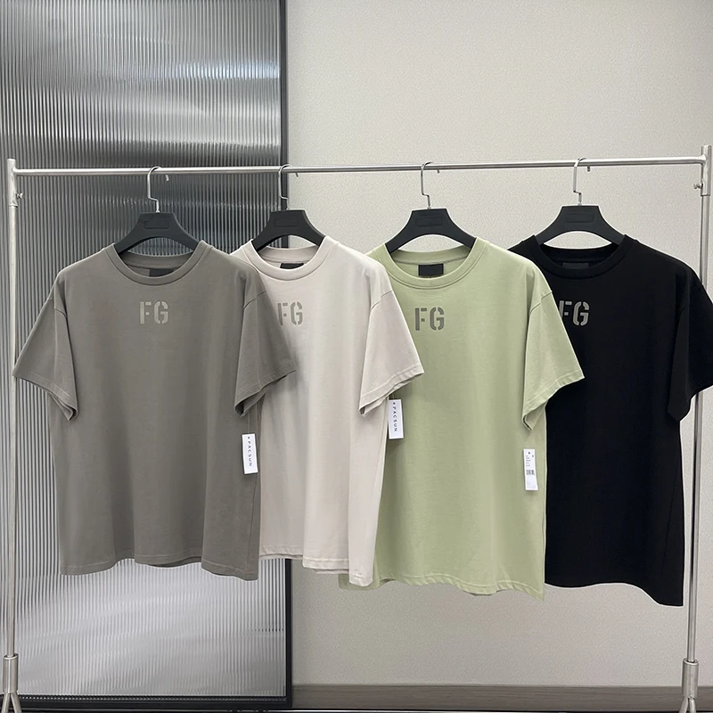 

Essentials Men's and Women's T-shirt FG Flocking Letter 1:1 Season 7 Short Sleeve High street Hip Hop Loose Summer Unisex Tees