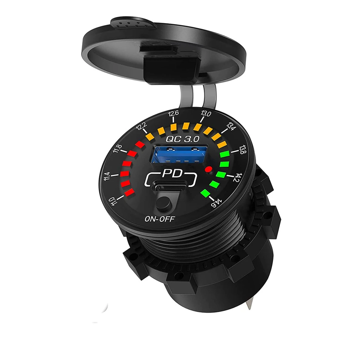 USB-розетка, 30 Вт USB C PD3.0, Водонепроницаемая USB-розетка для зарядного устройства и QC3.0, розетка питания с переключателем вкл./выкл., вольтметр Дл...