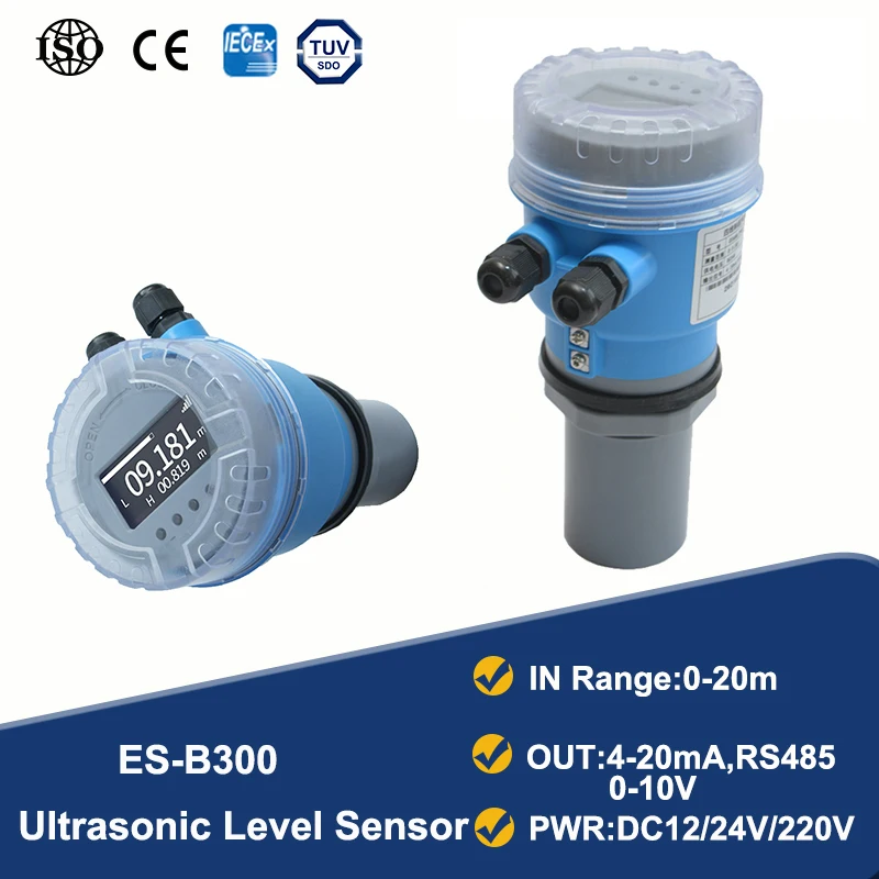 

Ultrasonic Level Sensor 20m Range Ultrasonic Water Tank Level Meter Output 4-20mA 0-10V RS485 Ultrasonic Level Transmitter DC24V