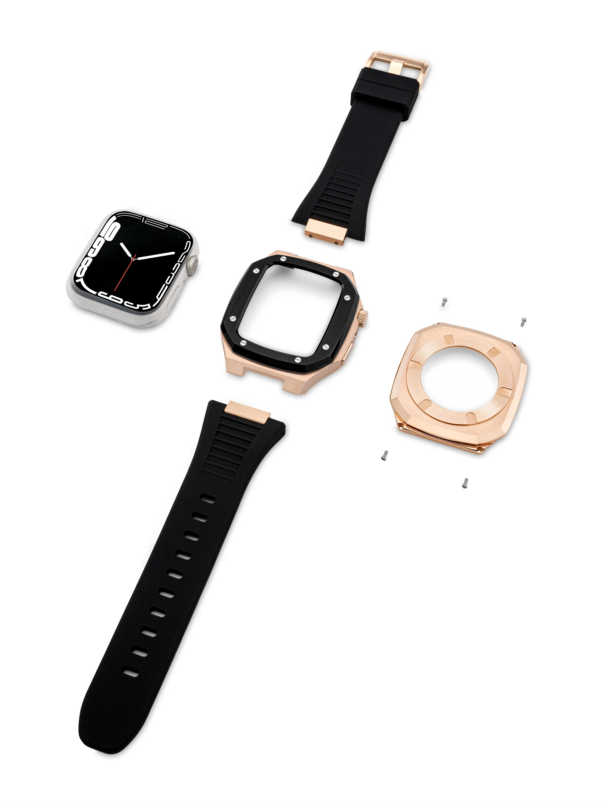 Metal Luxury strap+Case for Apple Watch Band 8 7 45mm Mod Kit 41mm Modification Kit Rubber set iWatch Series 8 7 6 SE 5 4 44 mm