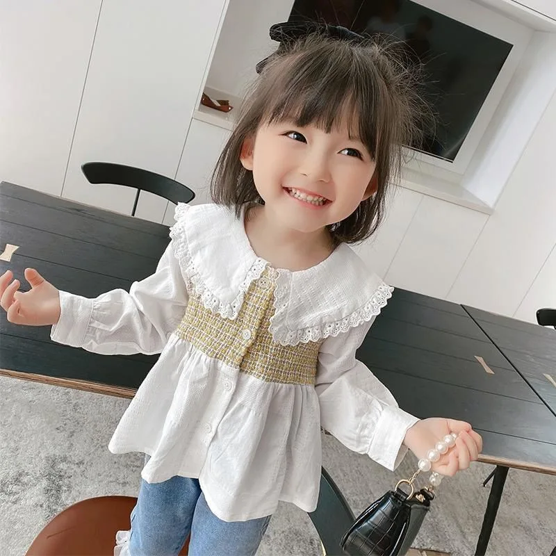 Корейский стиль топ с имитацией двух длинных рукавов для девочек рубашки детская